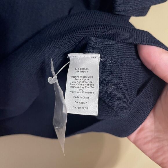 Talbots Womens Navy Blue Cotton Blend Elbow Bell Sleeve Sweater Petite Large NWT - Picture 7 of 10